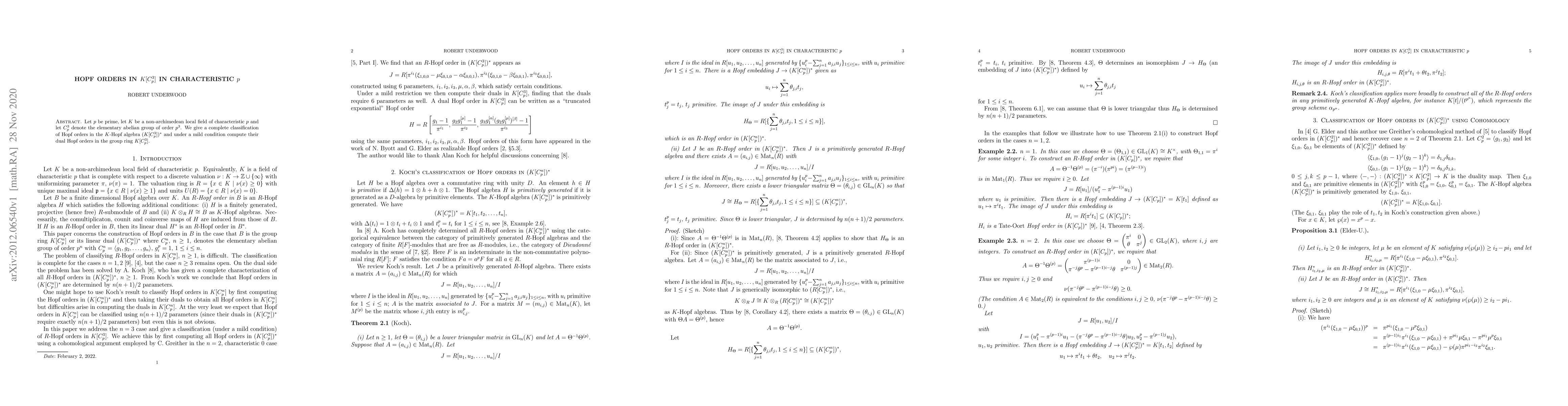Thumbnail for Hopf orders in $K[C_p^3]$ in characteristic $p$