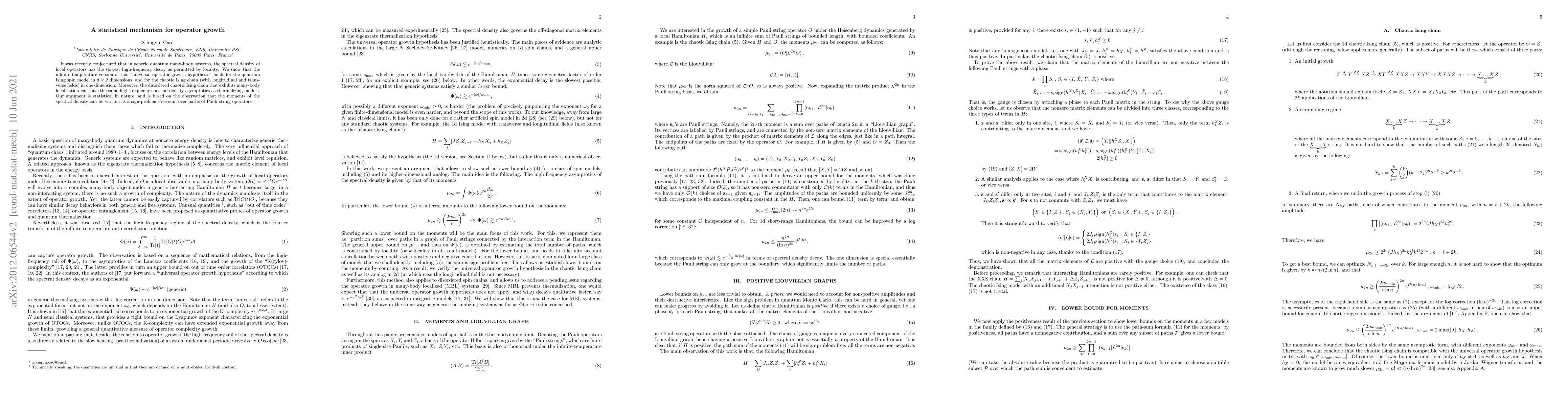 Thumbnail for A statistical mechanism for operator growth