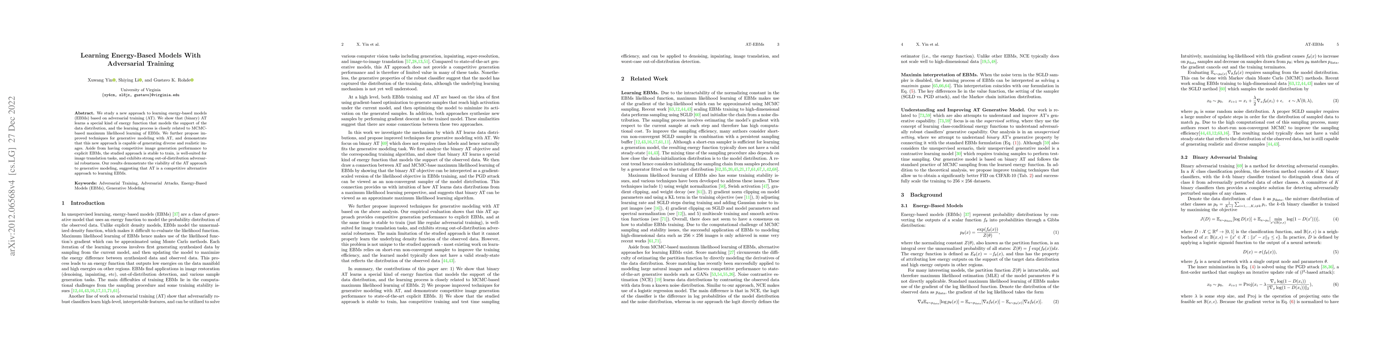 Thumbnail for Learning Energy-Based Models With Adversarial Training