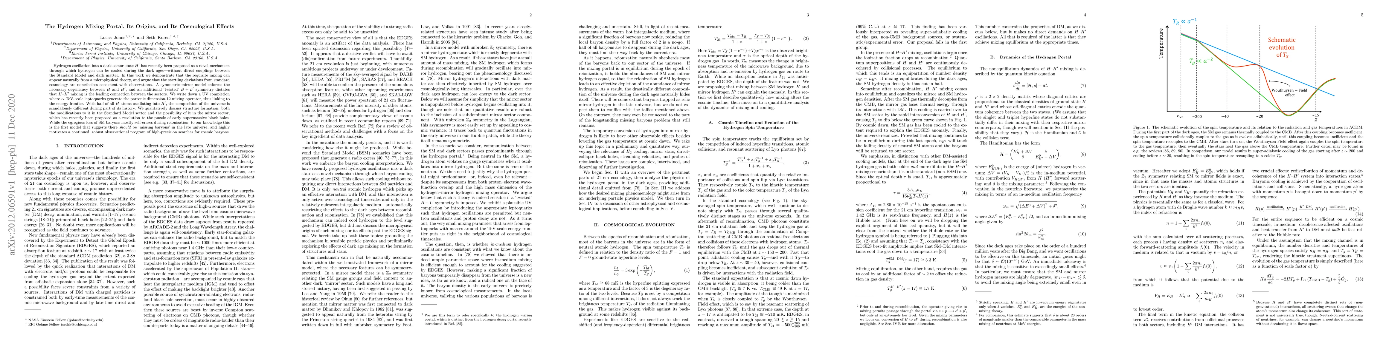 Thumbnail for The Hydrogen Mixing Portal, Its Origins, and Its Cosmological Effects