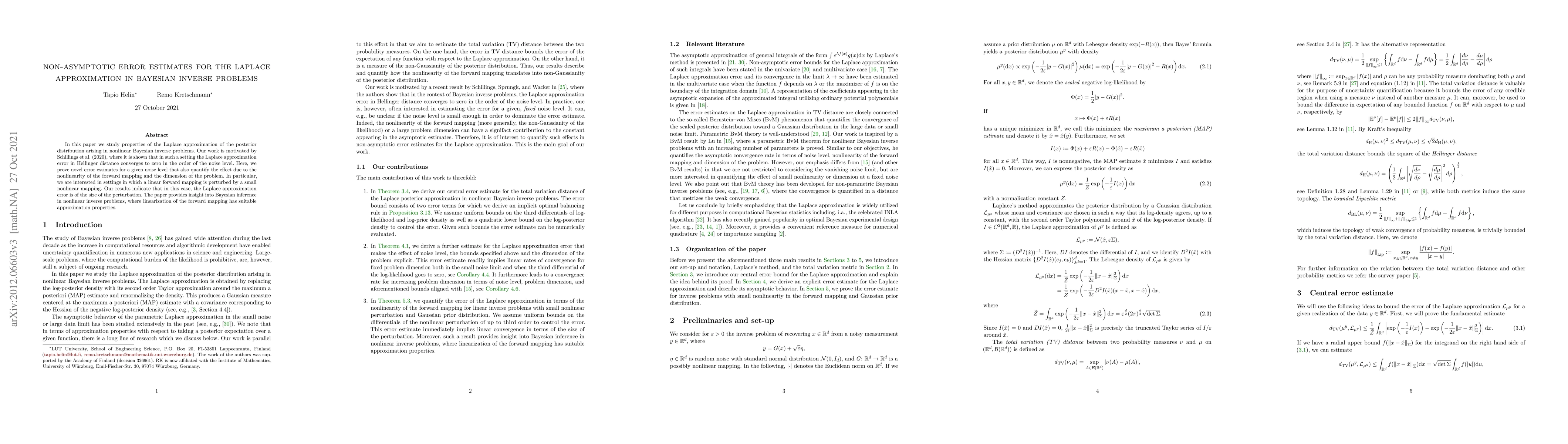Thumbnail for Non-asymptotic error estimates for the Laplace approximation in Bayesian
  inverse problems