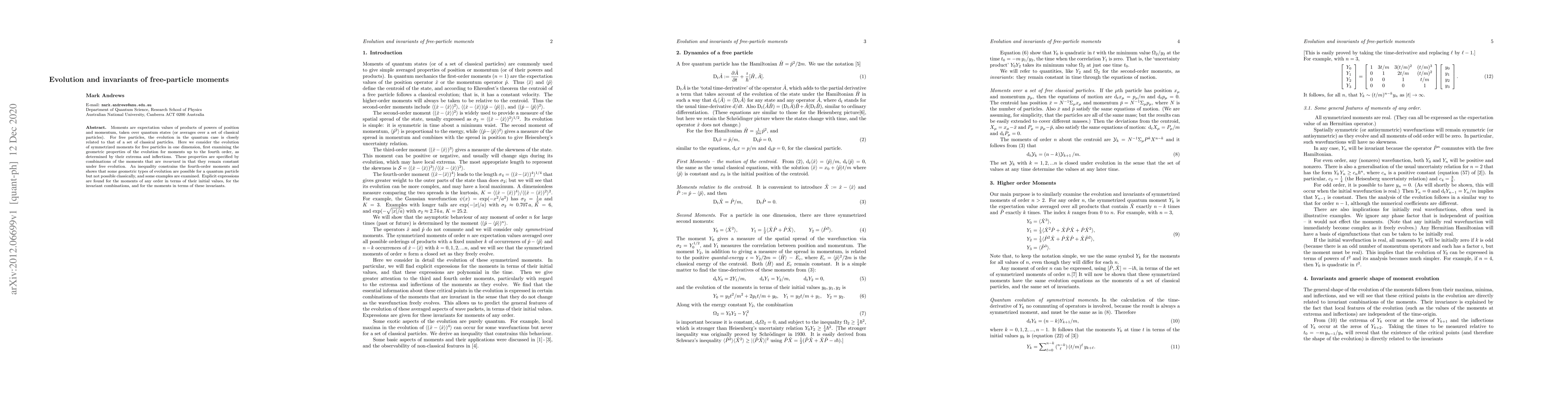 Thumbnail for Evolution and invariants of free-particle moments