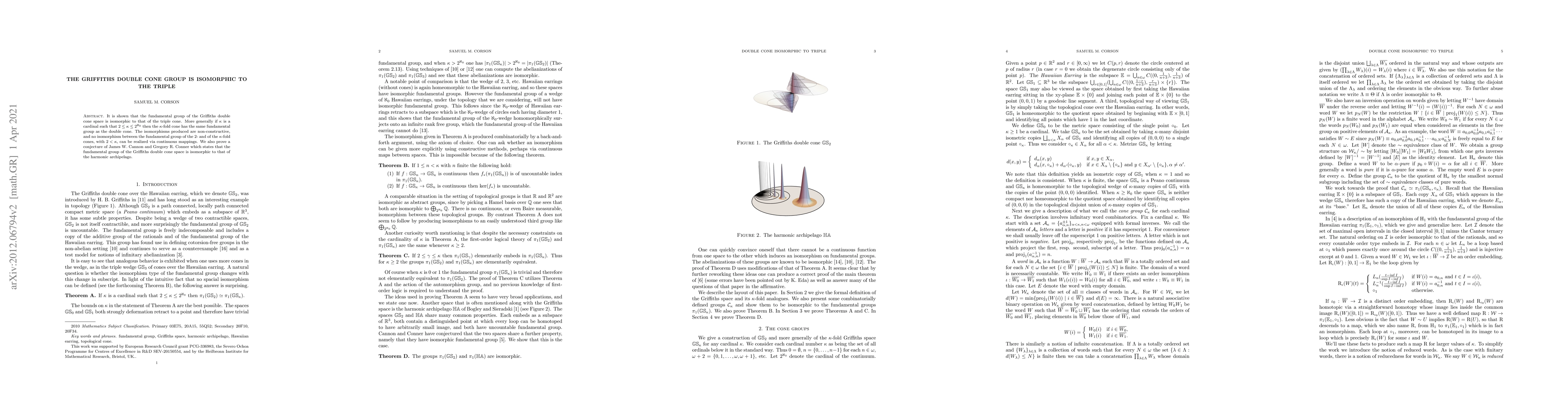 Thumbnail for The Griffiths double cone group is isomorphic to the triple