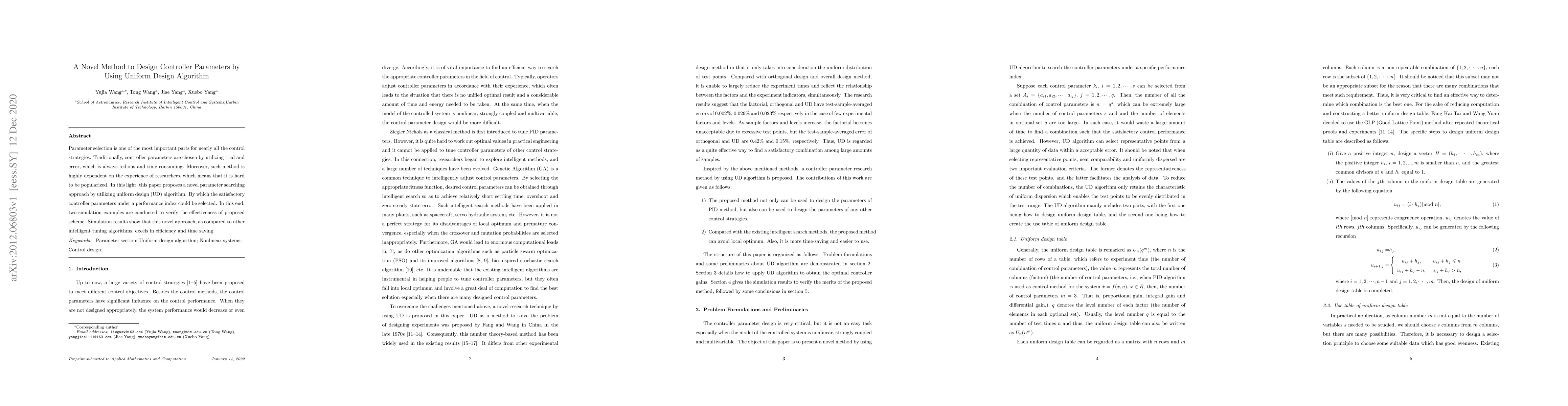 Thumbnail for A Novel Method to Design Controller Parameters by Using Uniform Design
  Algorithm