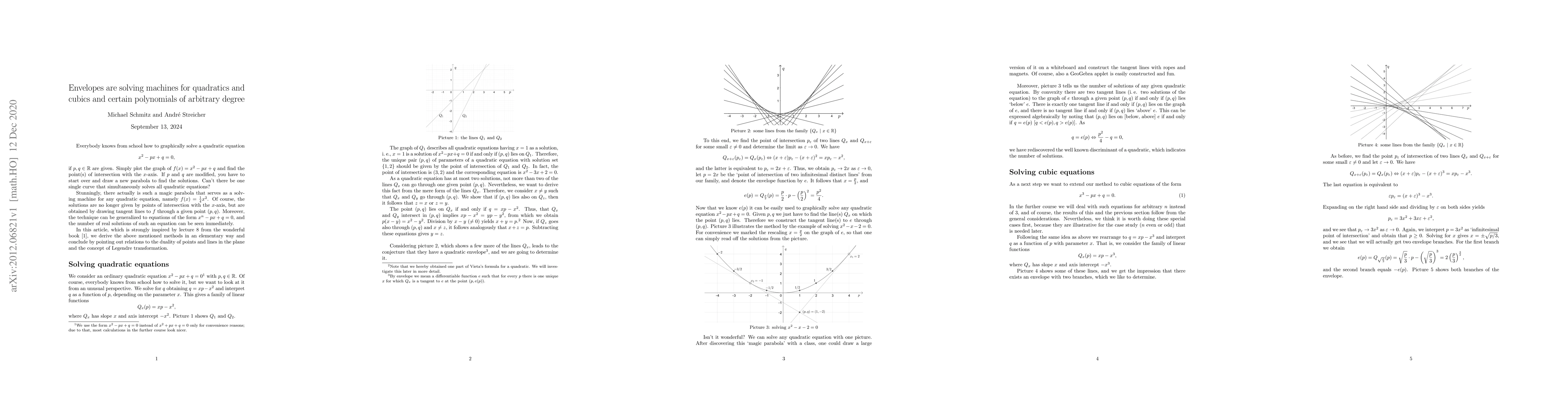 Thumbnail for Envelopes are solving machines for quadratics and cubics and certain
  polynomials of arbitrary degree
