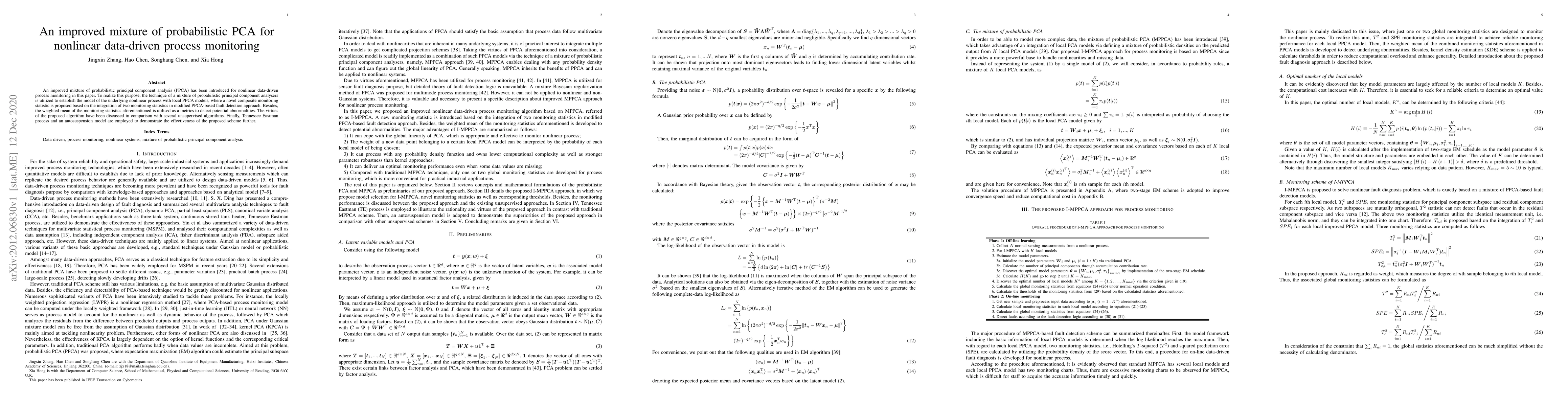 Thumbnail for An improved mixture of probabilistic PCA for nonlinear data-driven
  process monitoring