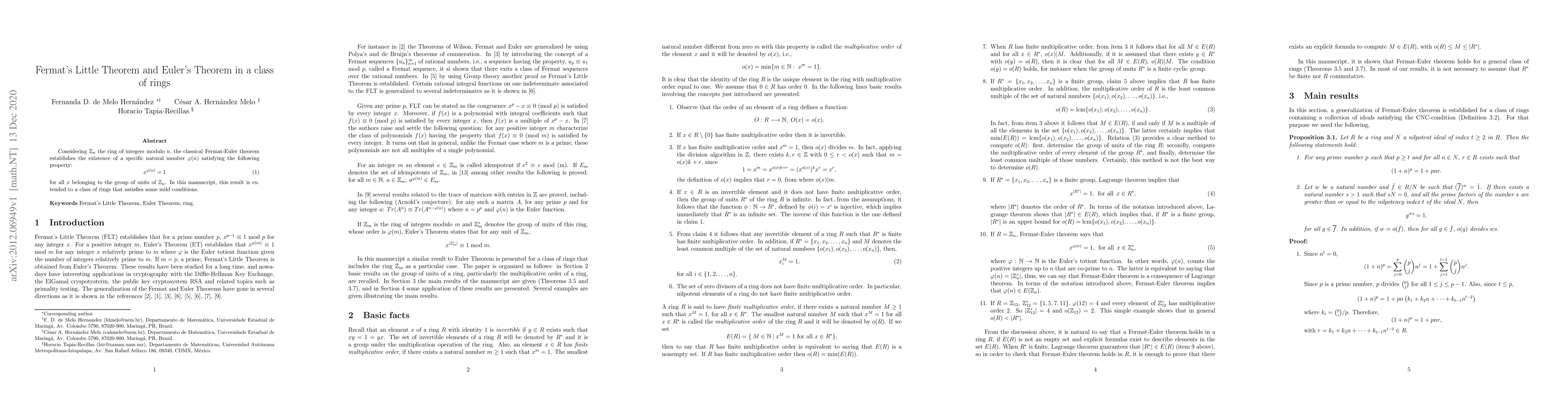 Thumbnail for Fermat's Little Theorem and Euler's Theorem in a class of rings