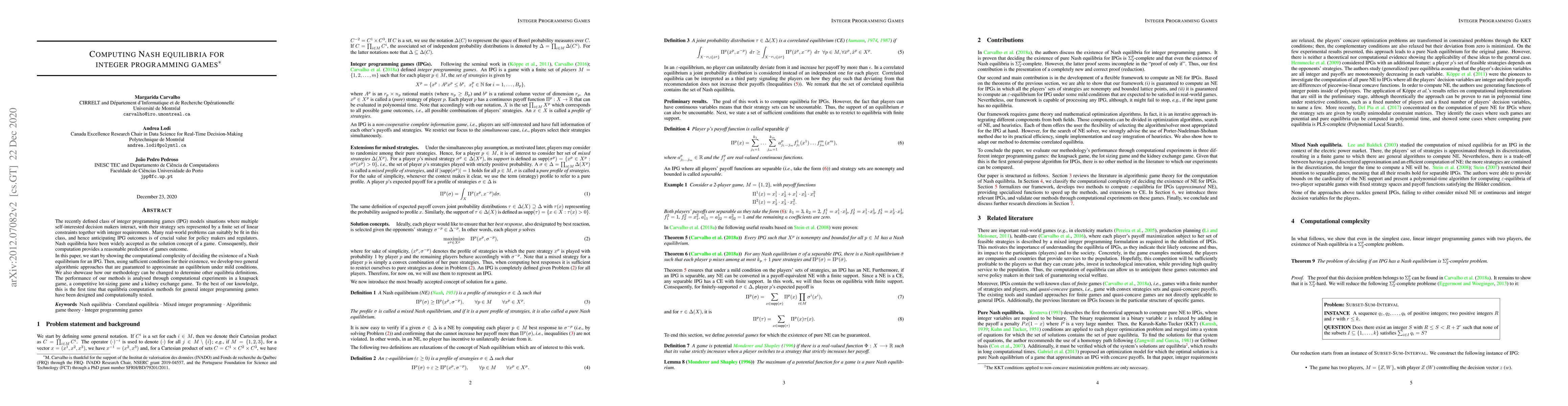 Thumbnail for Computing Nash equilibria for integer programming games