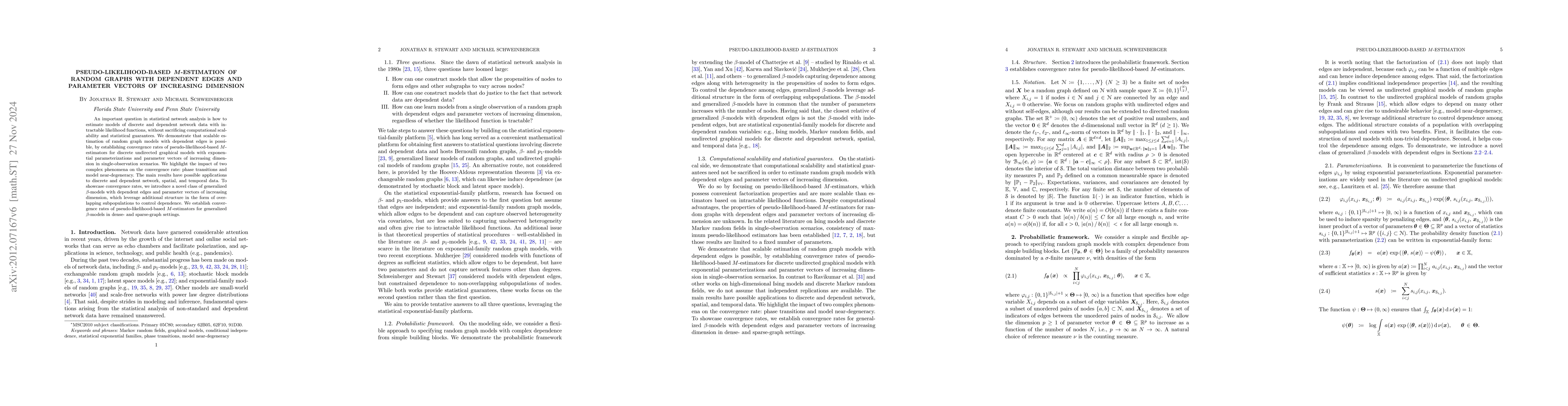 Thumbnail for Pseudo-likelihood-based $M$-estimation of random graphs with dependent
  edges and parameter vectors of increasing dimension