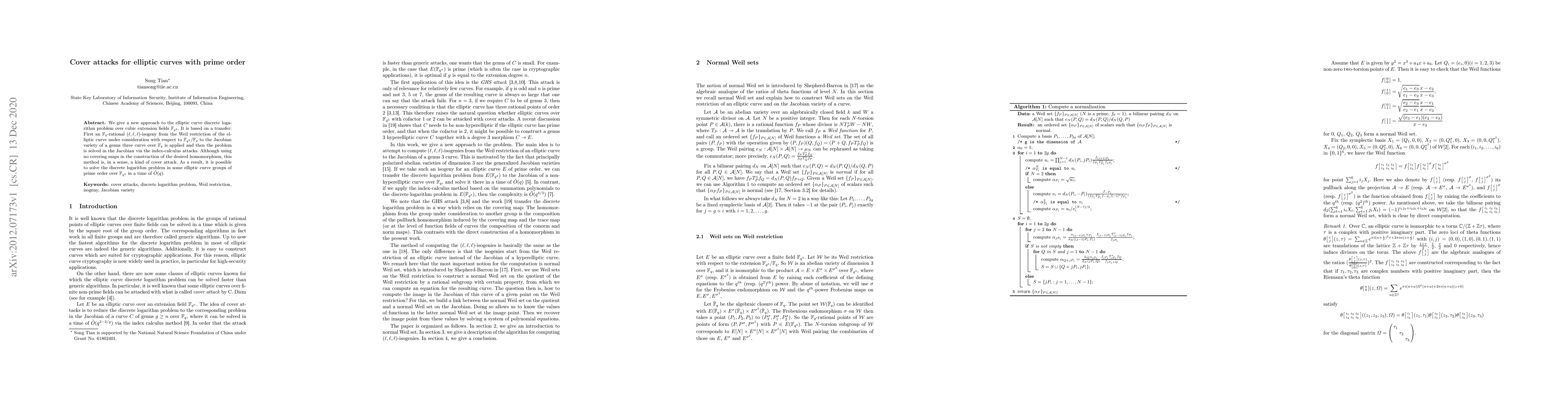 Thumbnail for Cover attacks for elliptic curves with prime order