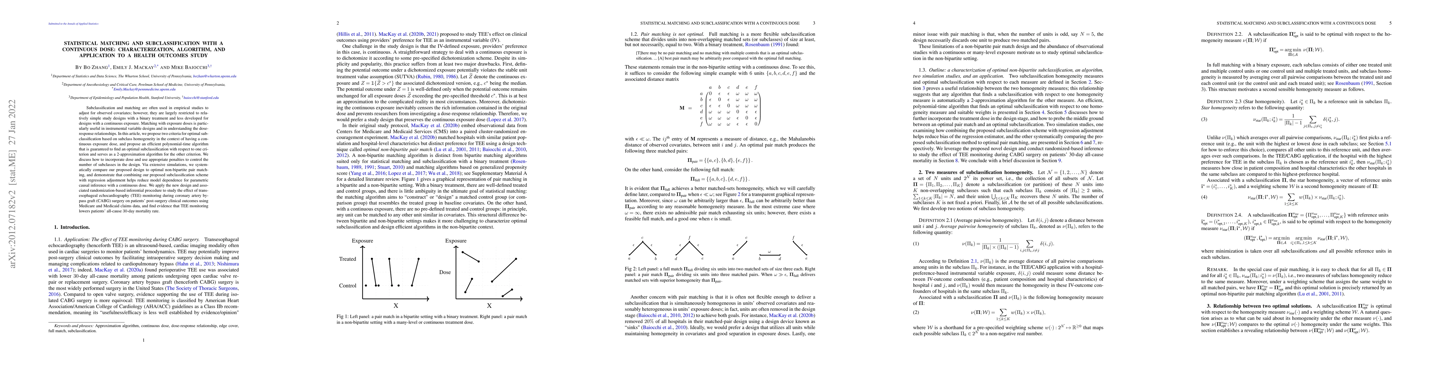 Thumbnail for Statistical matching and subclassification with a continuous dose:
  characterization, algorithm, and application to a health outcomes study