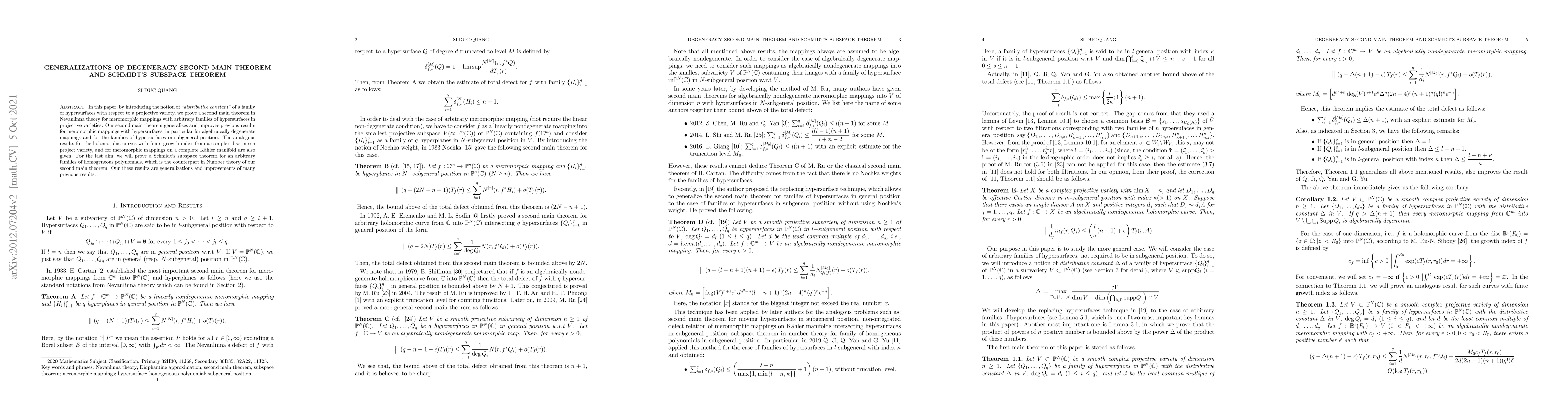 Thumbnail for Generalizations of degeneracy second main theorem and Schmidt's subspace
  theorem