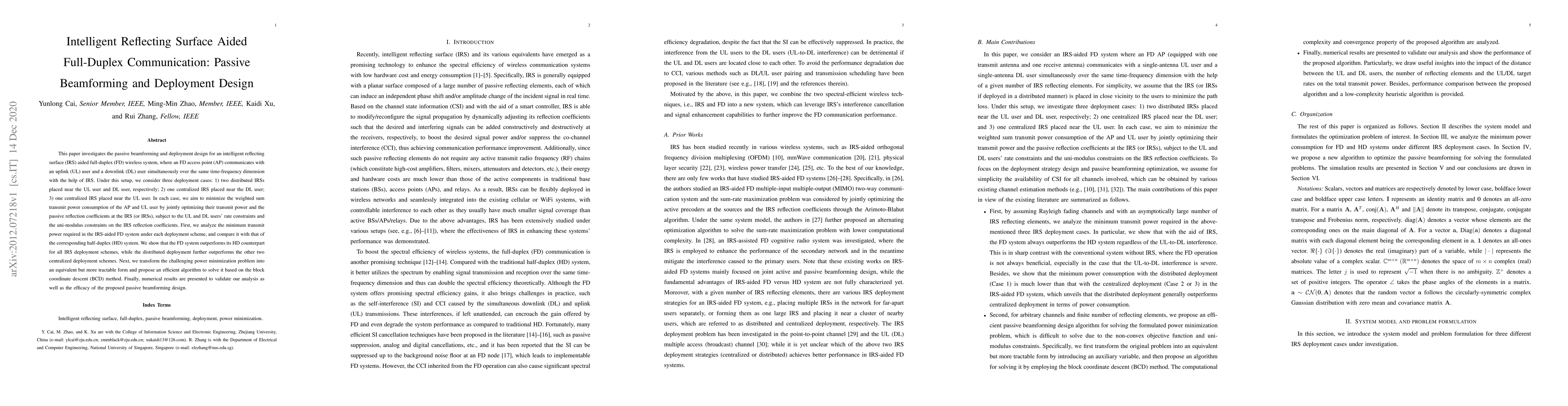 Thumbnail for Intelligent Reflecting Surface Aided Full-Duplex Communication: Passive
  Beamforming and Deployment Design