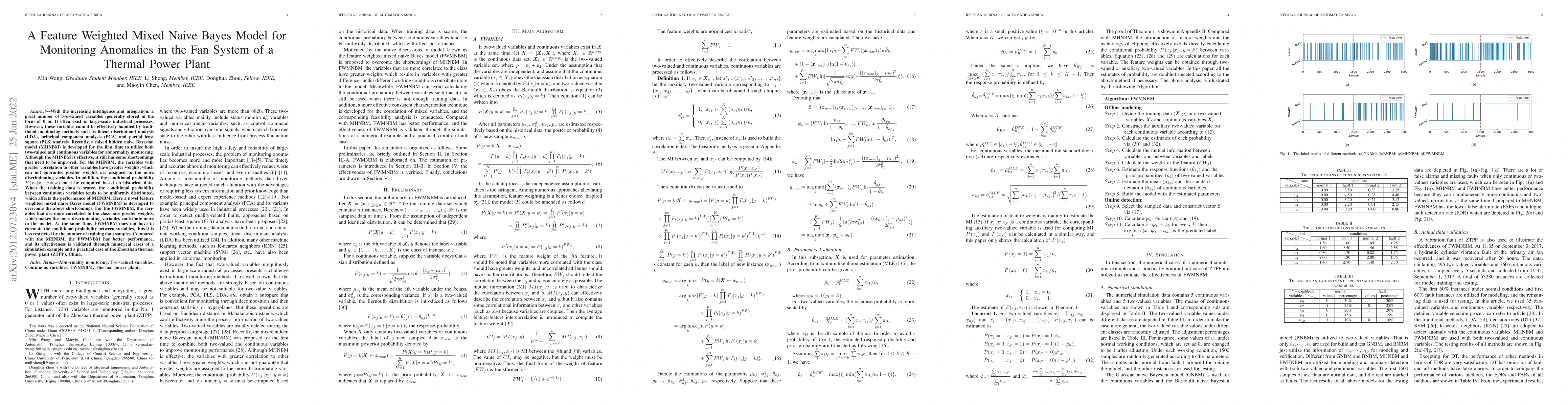 Thumbnail for A Feature Weighted Mixed Naive Bayes Model for Monitoring Anomalies in
  the Fan System of a Thermal Power Plant