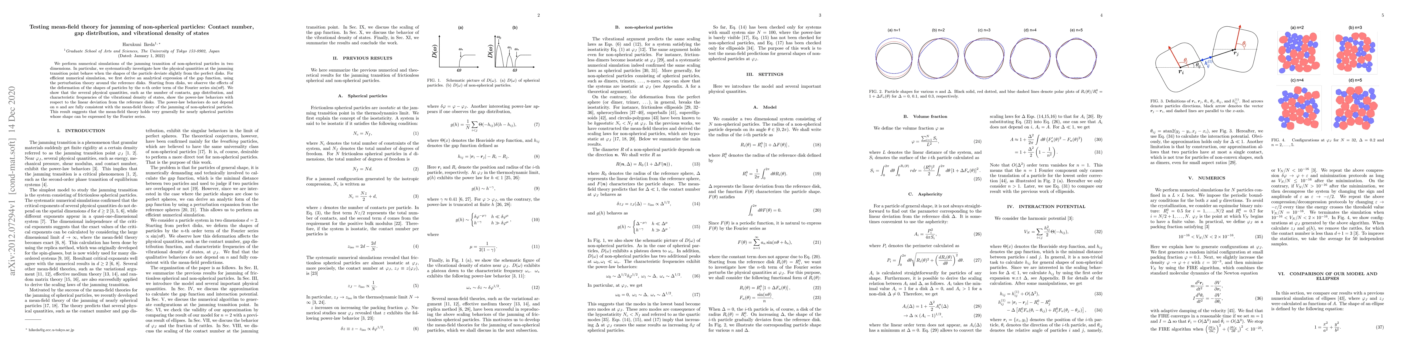 Thumbnail for Testing mean-field theory for jamming of non-spherical particles:
  Contact number, gap distribution, and vibrational density of states