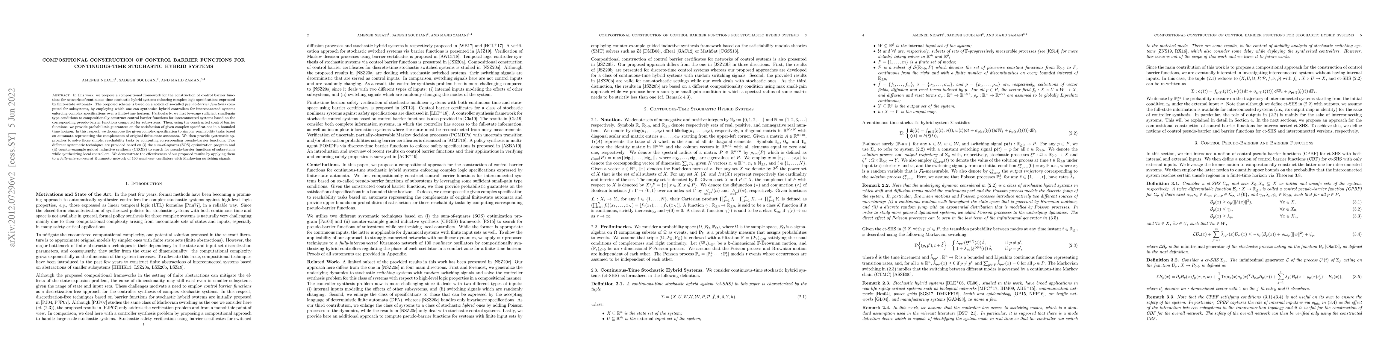 Thumbnail for Compositional Construction of Control Barrier Functions for
  Continuous-Time Stochastic Hybrid Systems