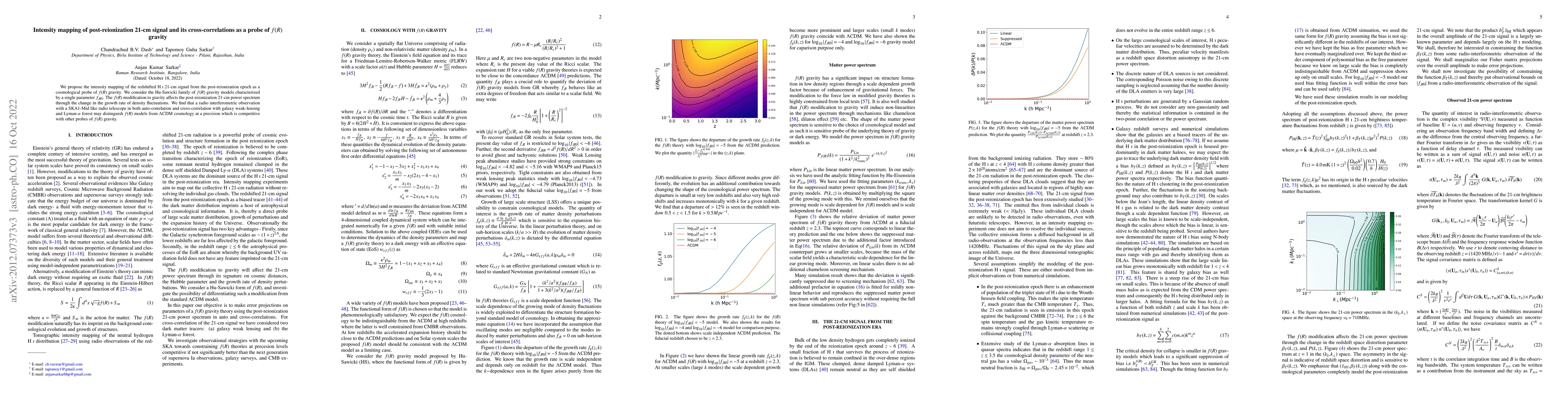 Thumbnail for Intensity mapping of post-reionization 21-cm signal and its
  cross-correlations as a probe of $f(R)$ gravity