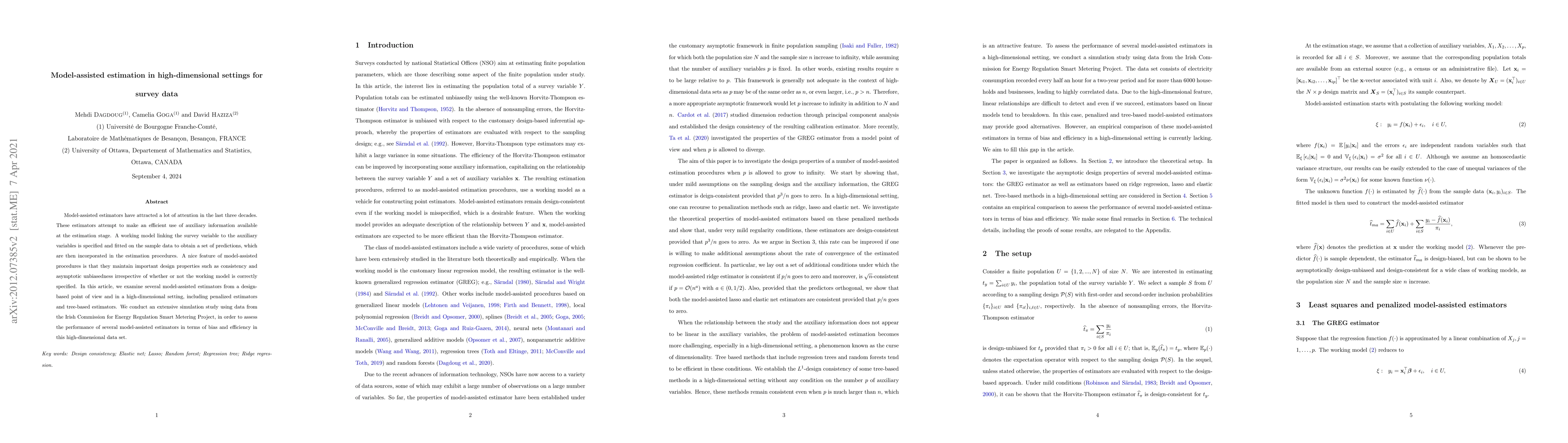 Thumbnail for Model-assisted estimation in high-dimensional settings for survey data