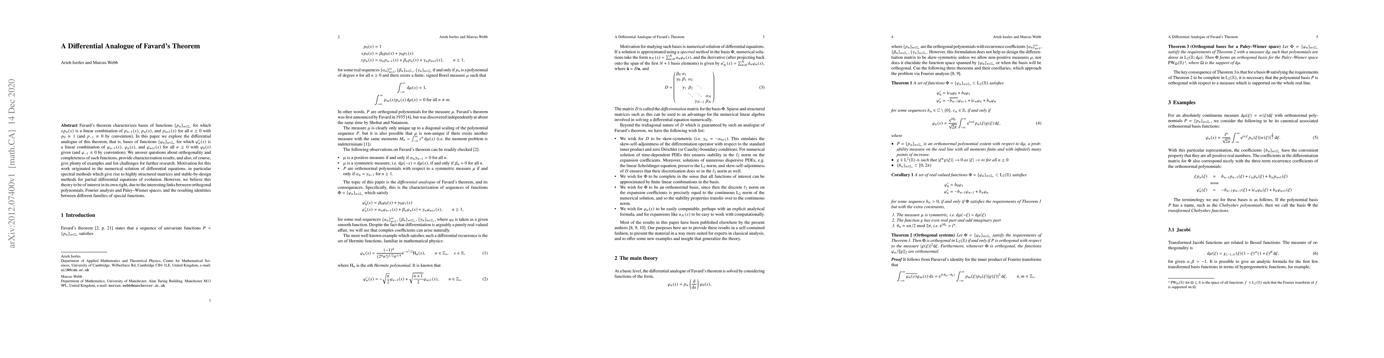 Thumbnail for A Differential Analogue of Favard's Theorem