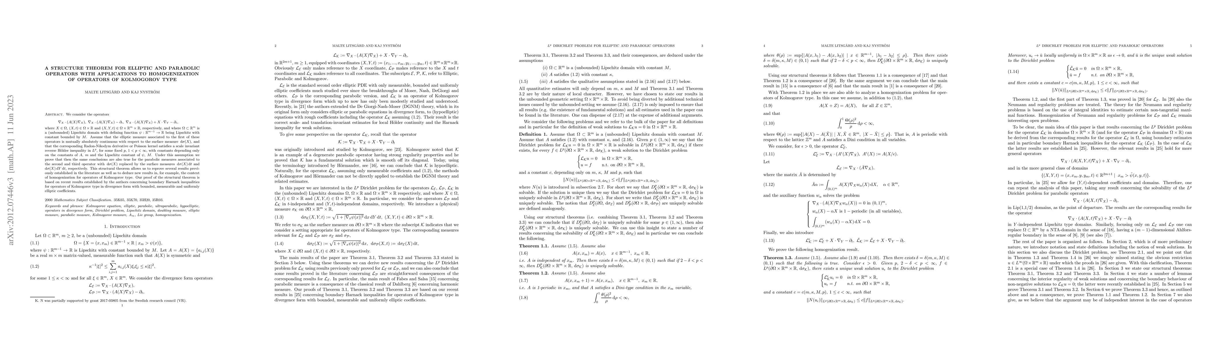 Thumbnail for A structure theorem for elliptic and parabolic operators with
  applications to homogenization of operators of Kolmogorov type