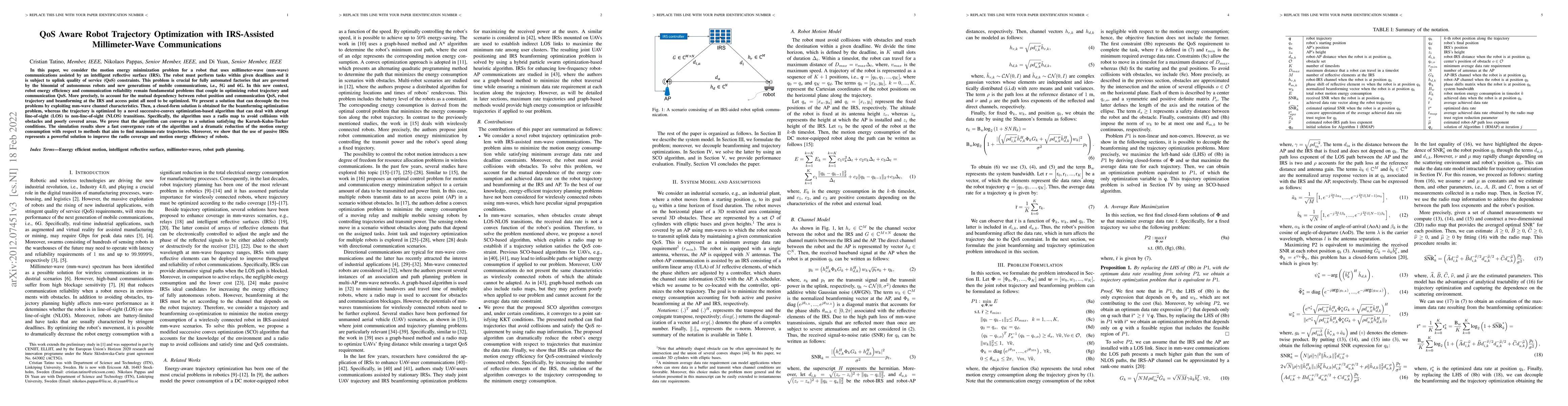 Thumbnail for QoS Aware Robot Trajectory Optimization with IRS-Assisted
  Millimeter-Wave Communications