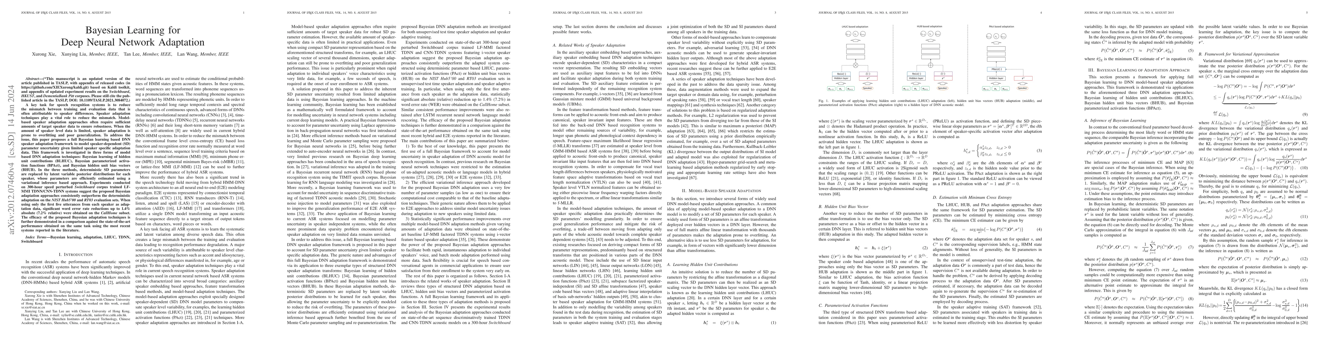 Thumbnail for Bayesian Learning for Deep Neural Network Adaptation