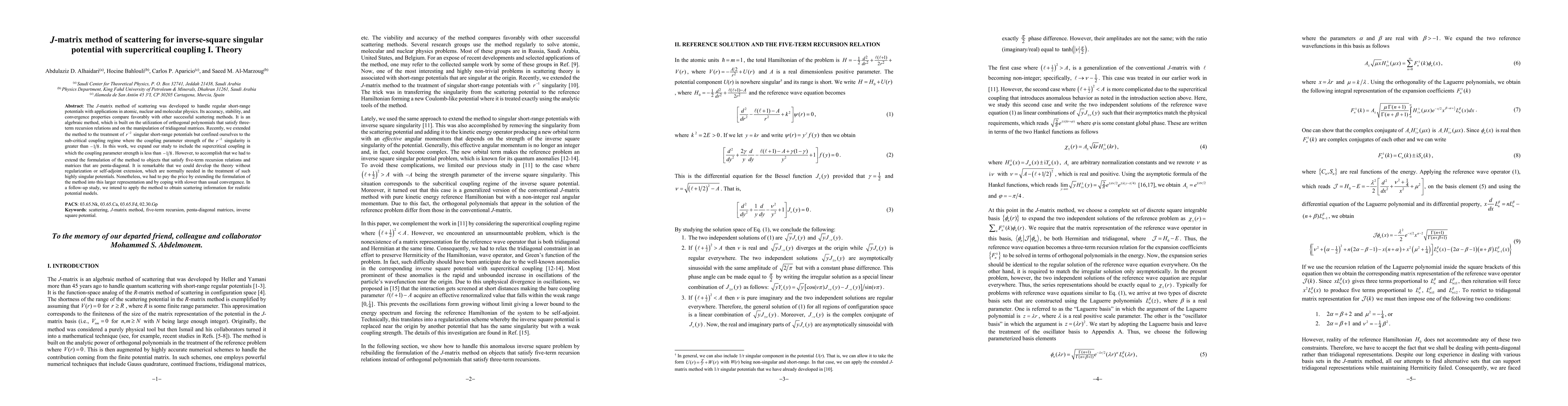Thumbnail for J-matrix method of scattering for inverse-square singular potential with
  supercritical coupling I. Theory