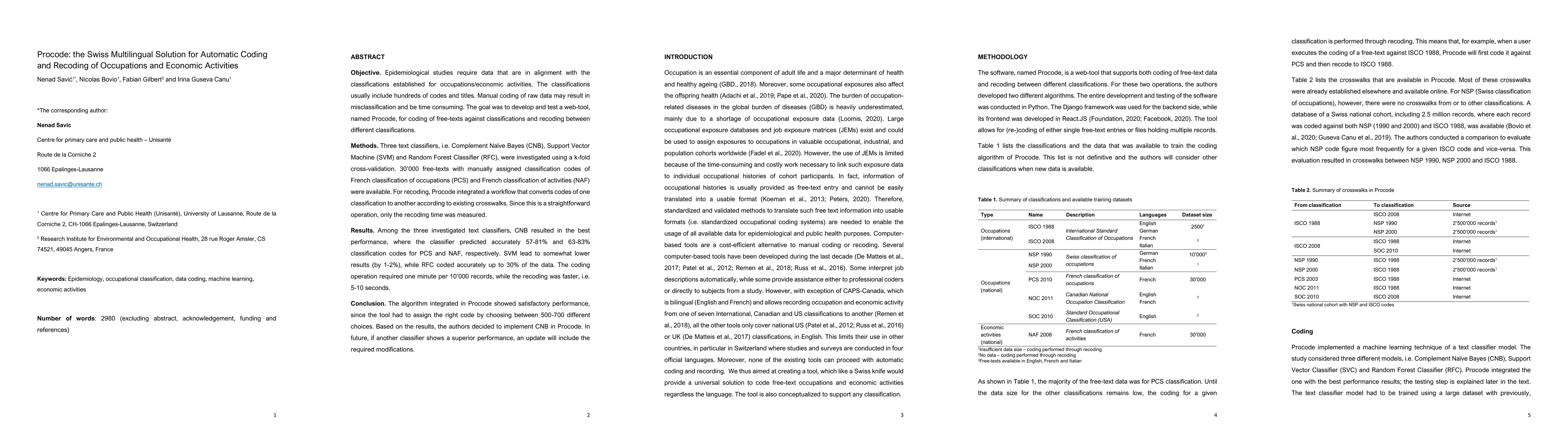 Thumbnail for Procode: the Swiss Multilingual Solution for Automatic Coding and
  Recoding of Occupations and Economic Activities
