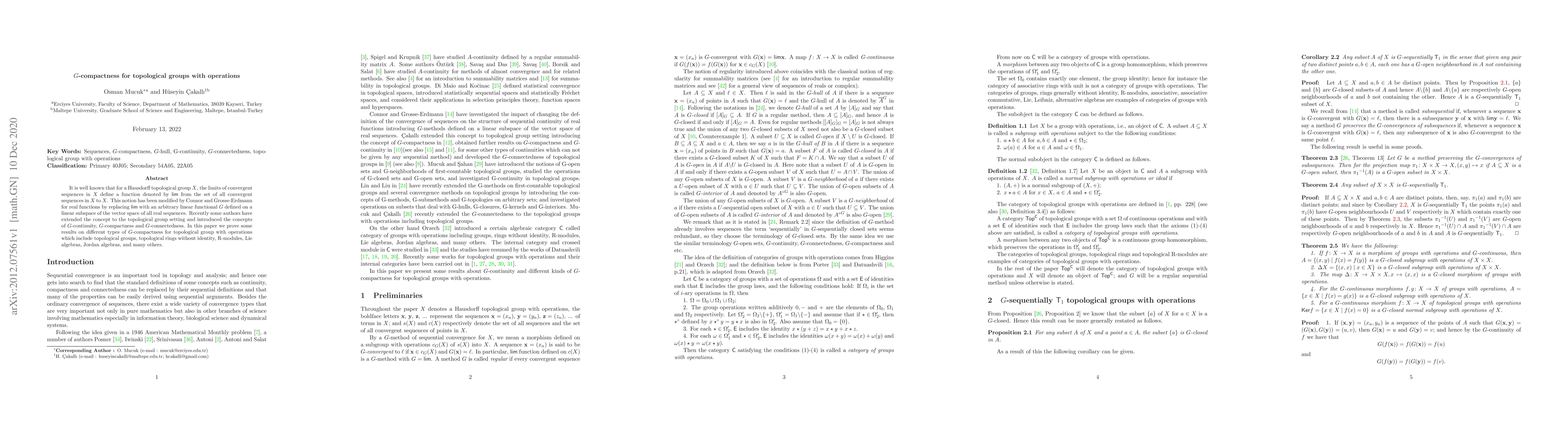 Thumbnail for $G$-compactness for topological groups with operations