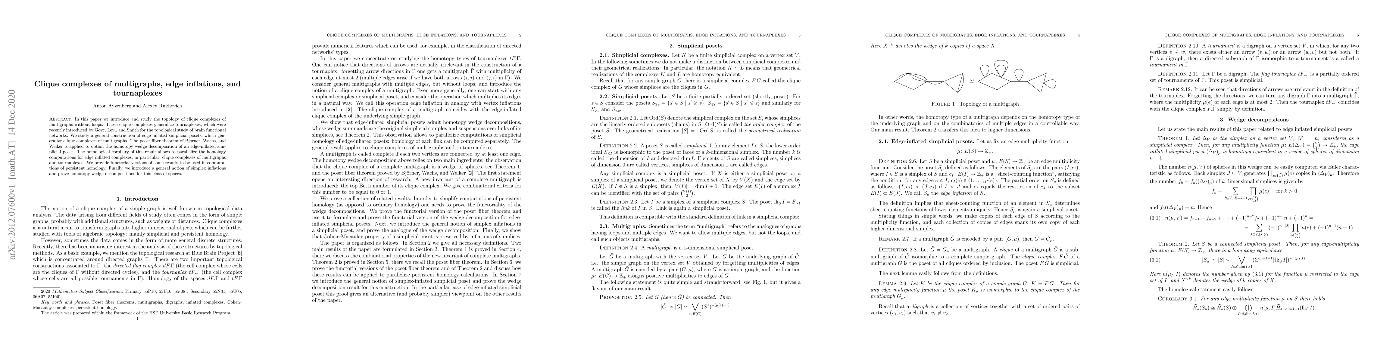 Thumbnail for Clique complexes of multigraphs, edge inflations, and tournaplexes