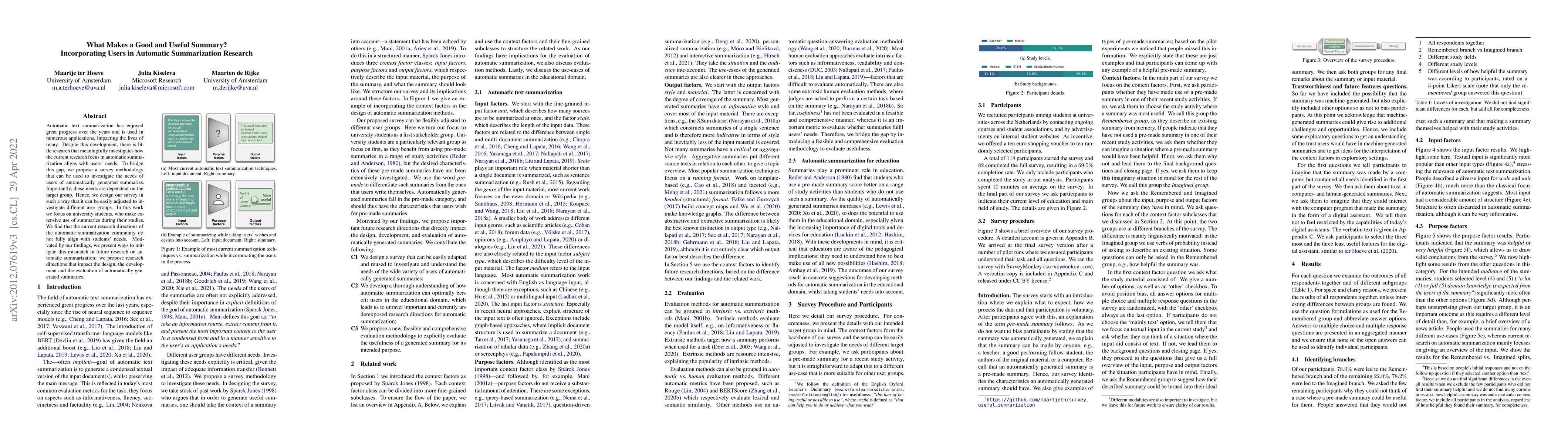 Thumbnail for What Makes a Good and Useful Summary? Incorporating Users in Automatic
  Summarization Research