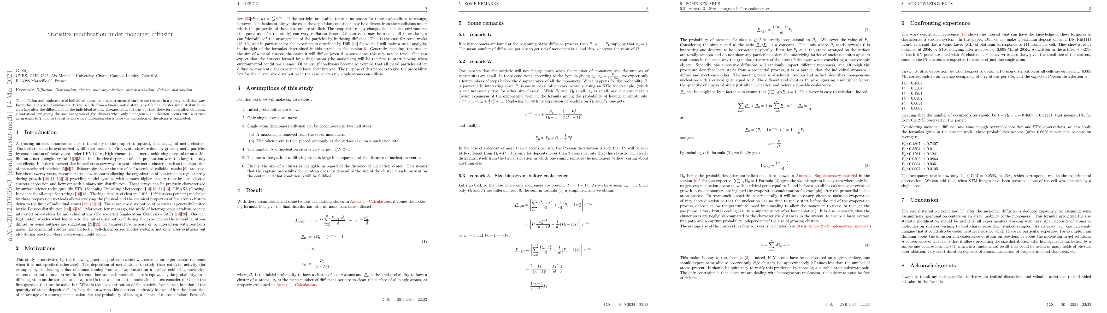 Thumbnail for Statistics modification under monomer diffusion
