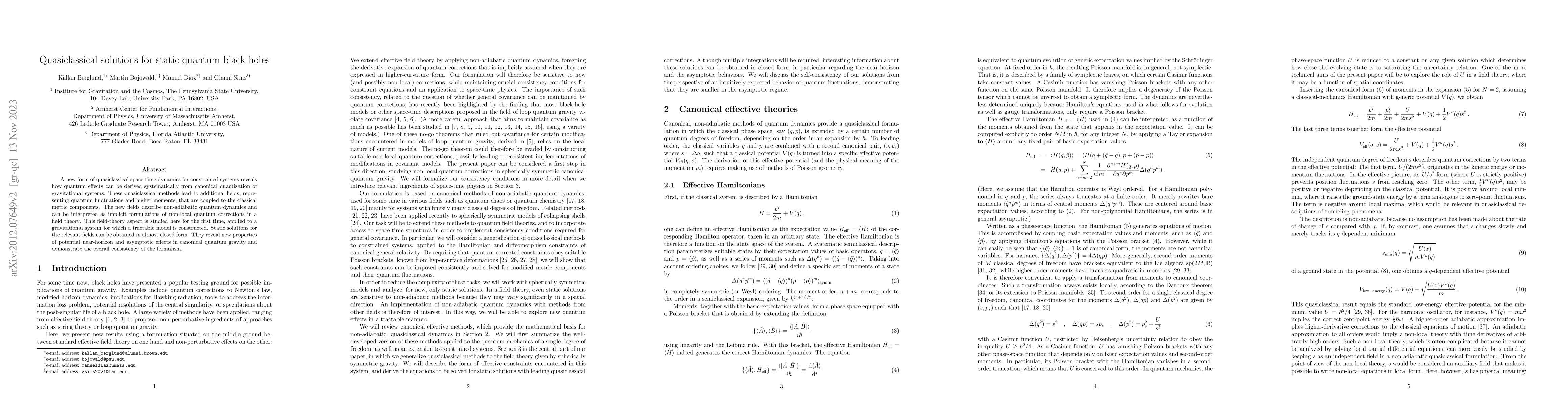Thumbnail for Quasiclassical solutions for static quantum black holes