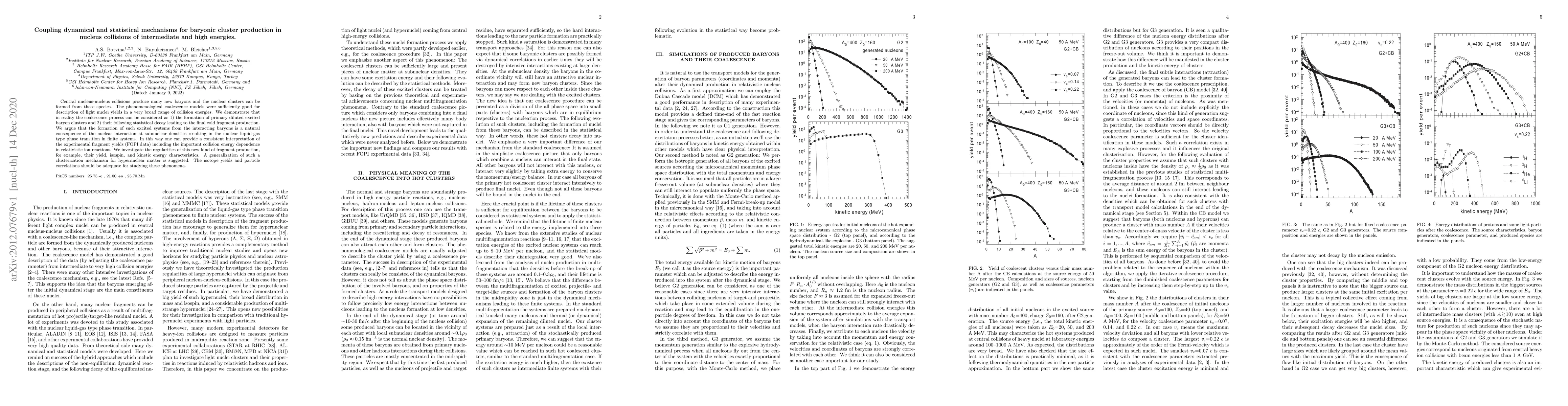 Thumbnail for Coupling dynamical and statistical mechanisms for baryonic cluster
  production in nucleus collisions of intermediate and high energies