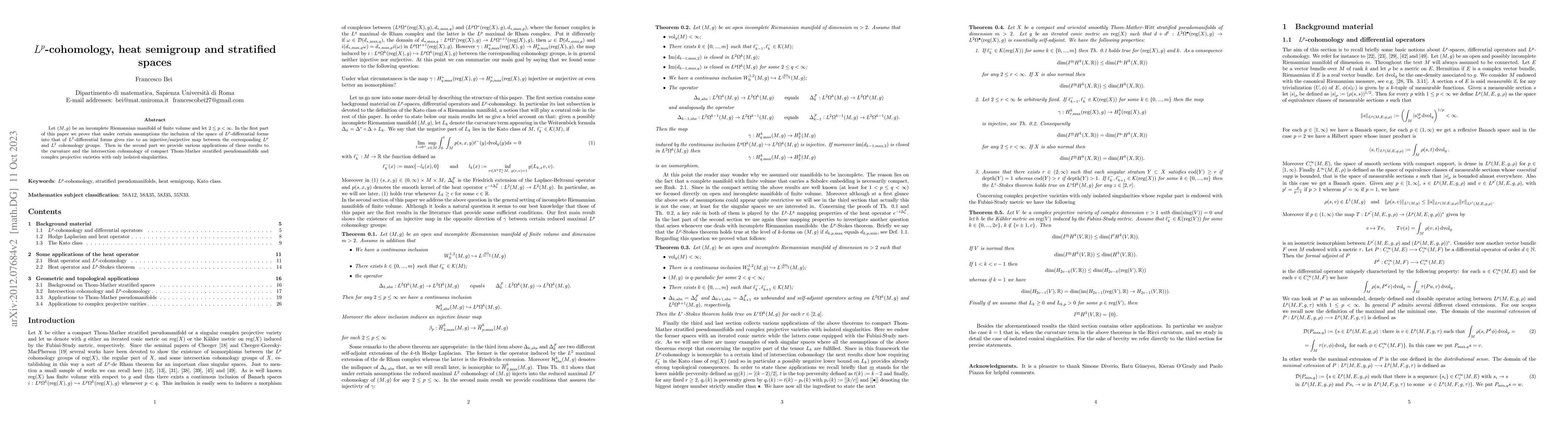 Thumbnail for $L^p$-cohomology, heat semigroup and stratified spaces