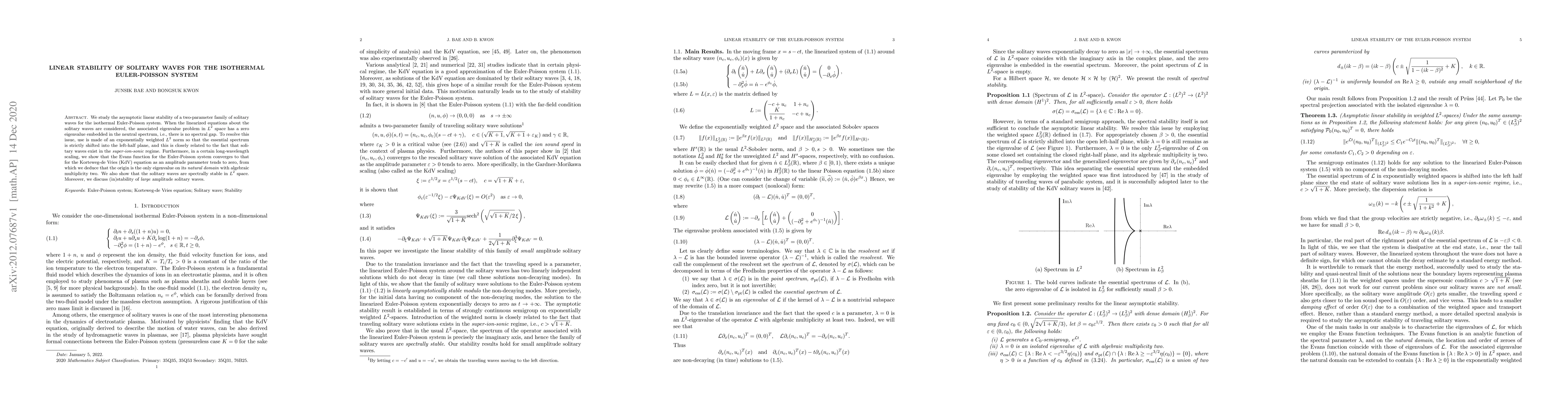 Thumbnail for Linear Stability of solitary waves for the isothermal Euler-Poisson
  system