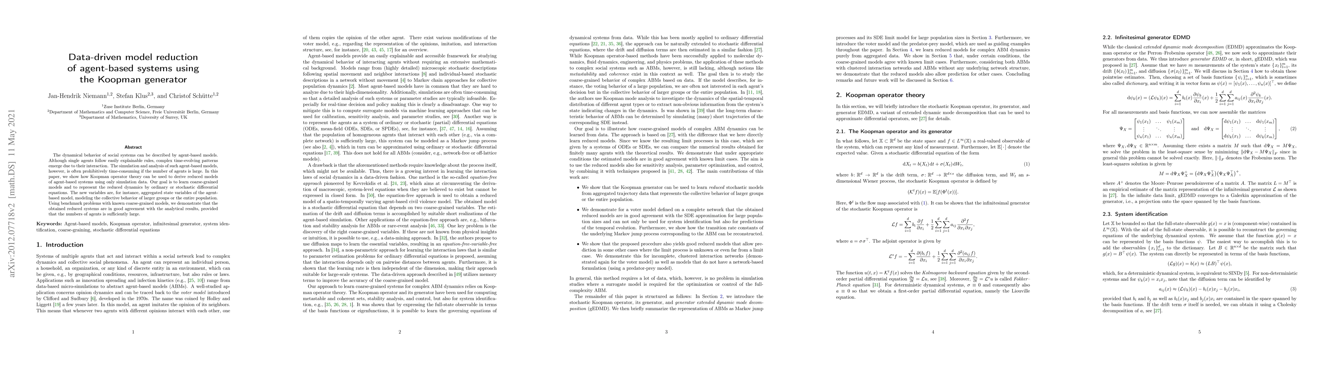 Thumbnail for Data-driven model reduction of agent-based systems using the Koopman
  generator