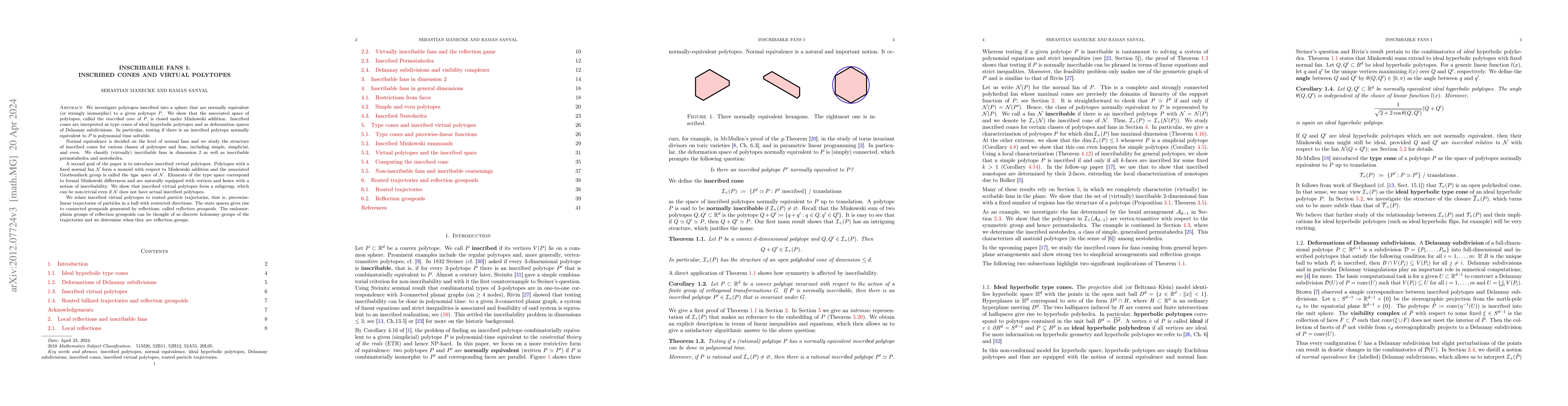 Thumbnail for Inscribable fans I: Inscribed cones and virtual polytopes