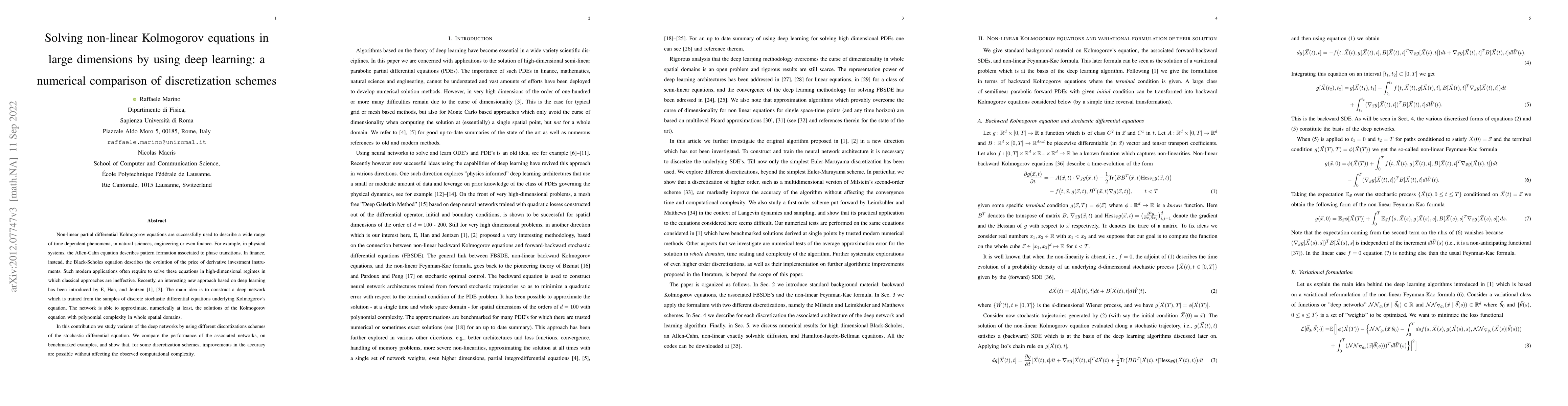 Thumbnail for Solving non-linear Kolmogorov equations in large dimensions by using
  deep learning: a numerical comparison of discretization schemes