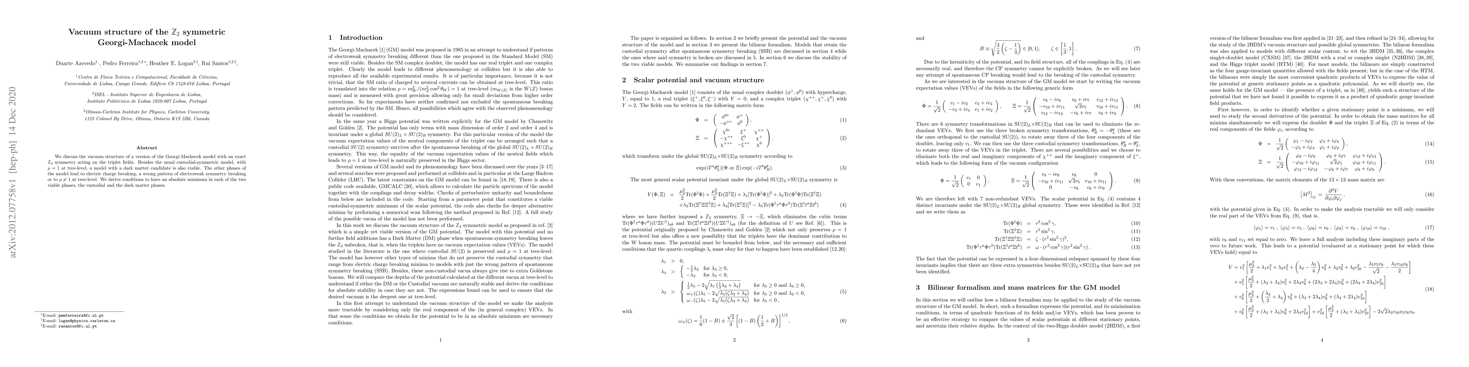 Thumbnail for Vacuum structure of the $\mathbb{Z}_2$ symmetric Georgi-Machacek model