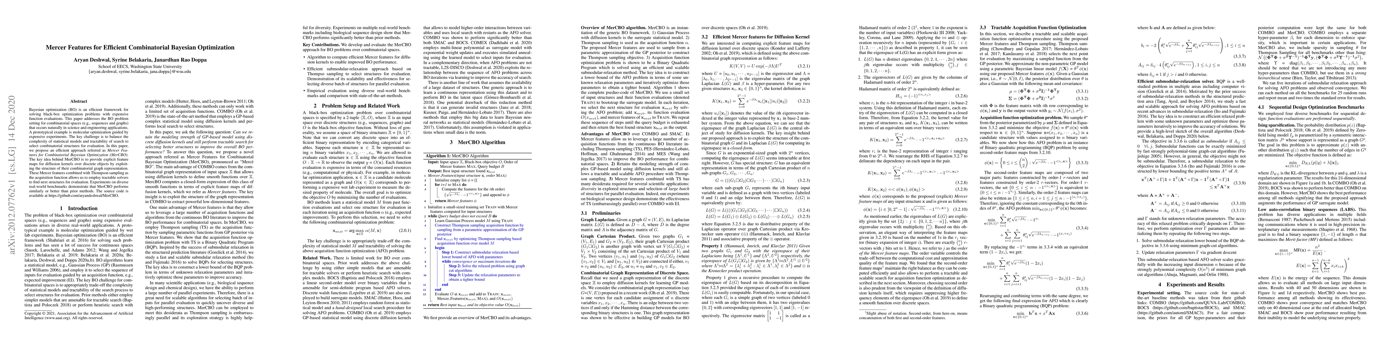 Thumbnail for Mercer Features for Efficient Combinatorial Bayesian Optimization