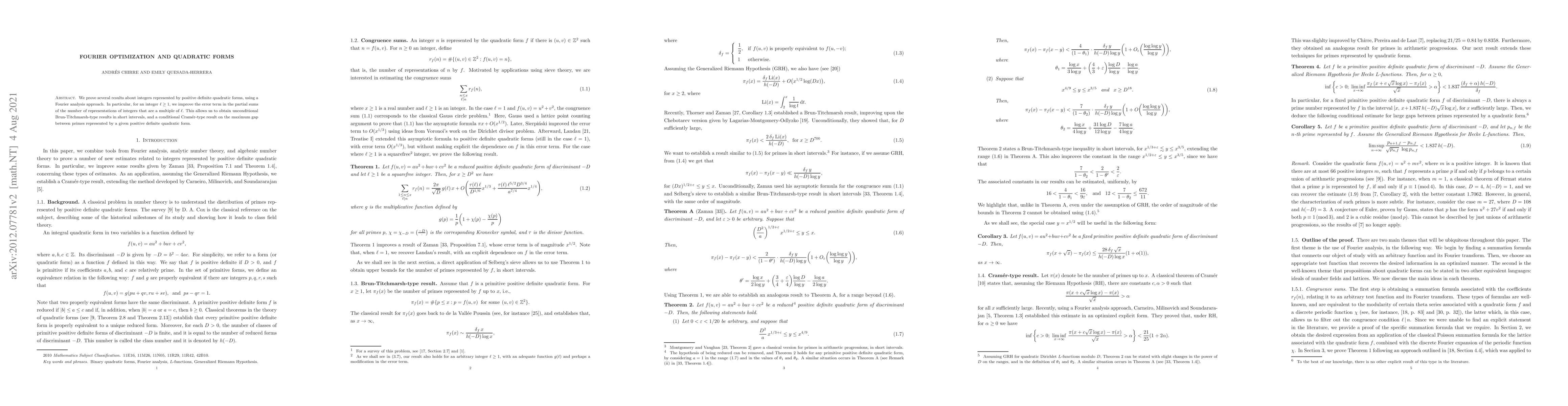 Thumbnail for Fourier optimization and quadratic forms