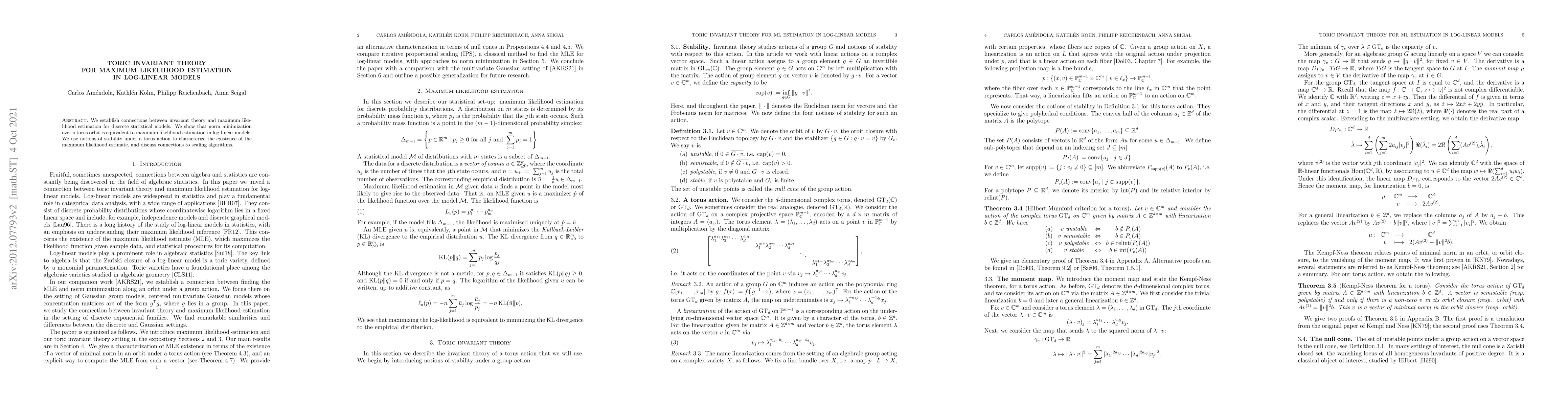 Thumbnail for Toric invariant theory for maximum likelihood estimation in log-linear
  models