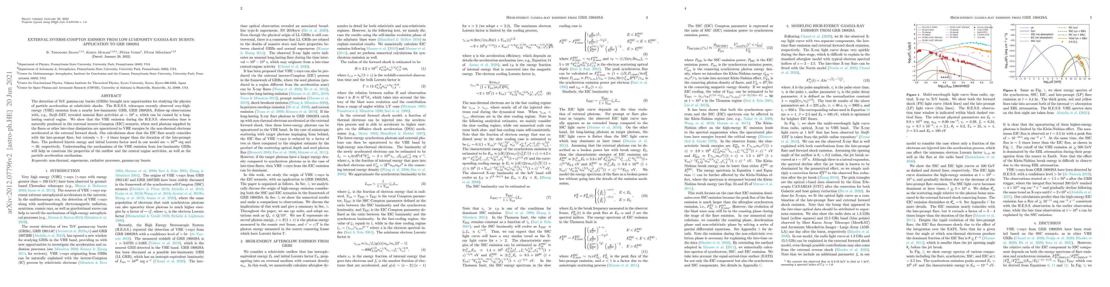Thumbnail for External Inverse-Compton Emission from Low-Luminosity Gamma-Ray Bursts:
  Application to GRB 190829A