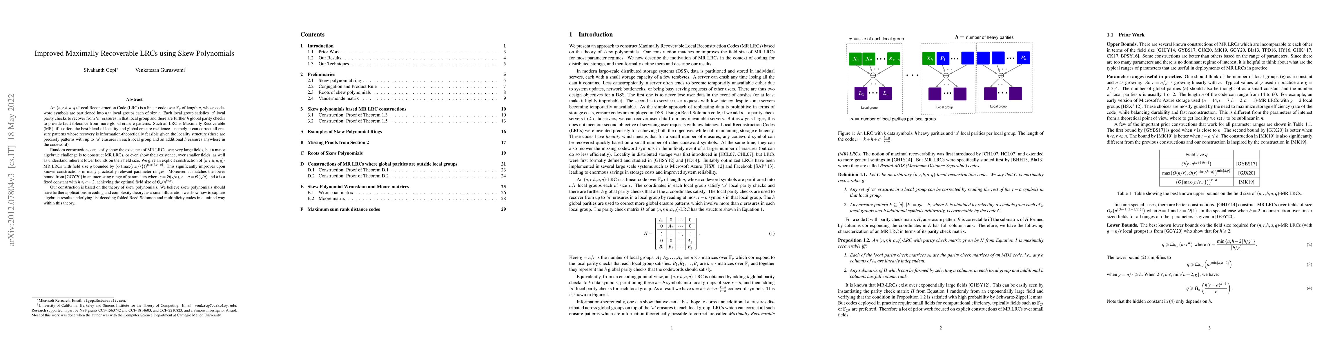 Thumbnail for Improved Maximally Recoverable LRCs using Skew Polynomials