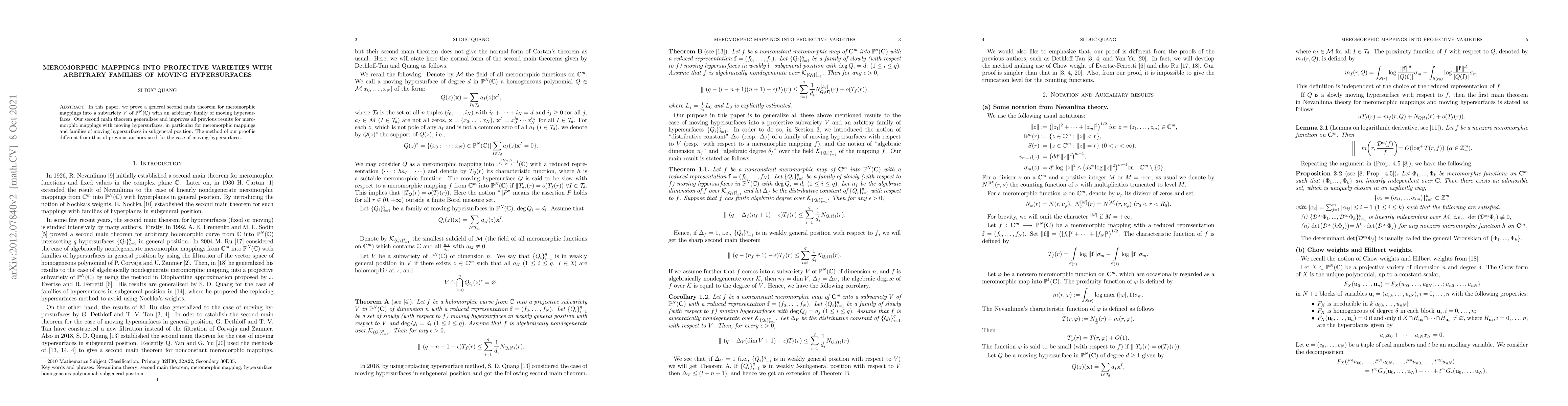 Thumbnail for Meromorphic mappings into projective varieties with arbitrary families
  of moving hypersurfaces