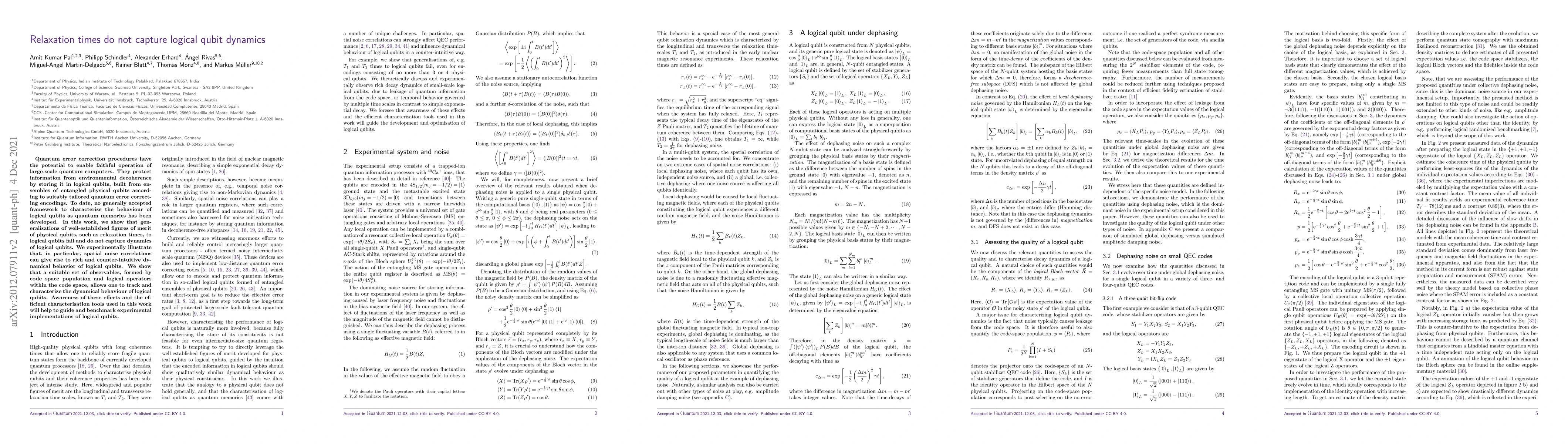 Thumbnail for Relaxation times do not capture logical qubit dynamics