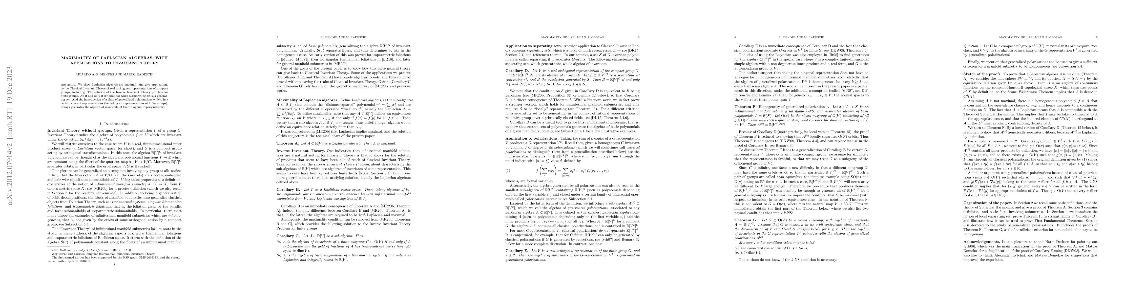 Thumbnail for Maximality of Laplacian Algebras, with Applications to Invariant Theory