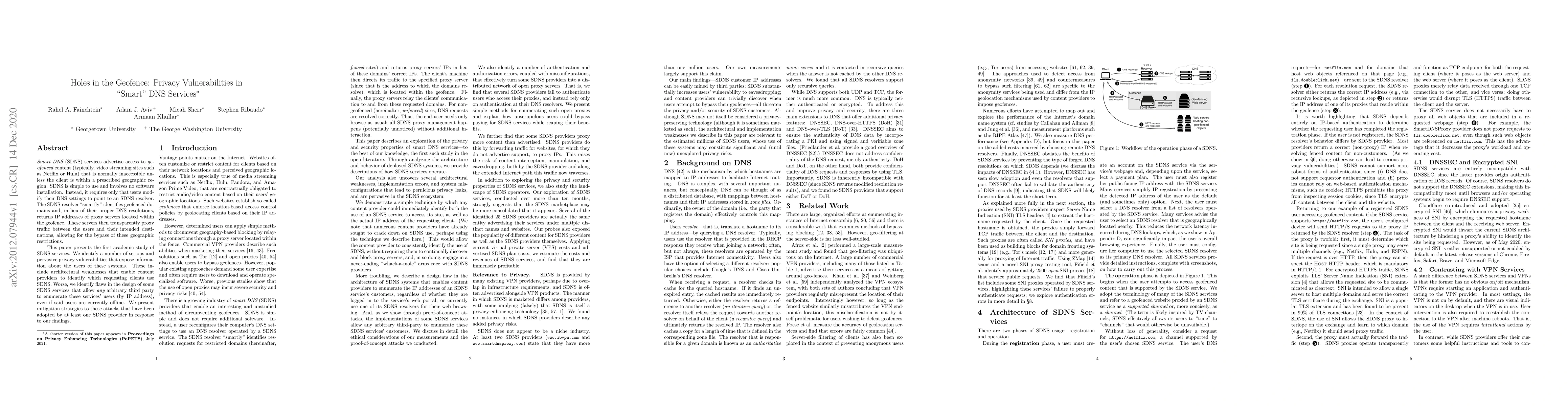 Thumbnail for Holes in the Geofence: Privacy Vulnerabilities in "Smart" DNS Services
