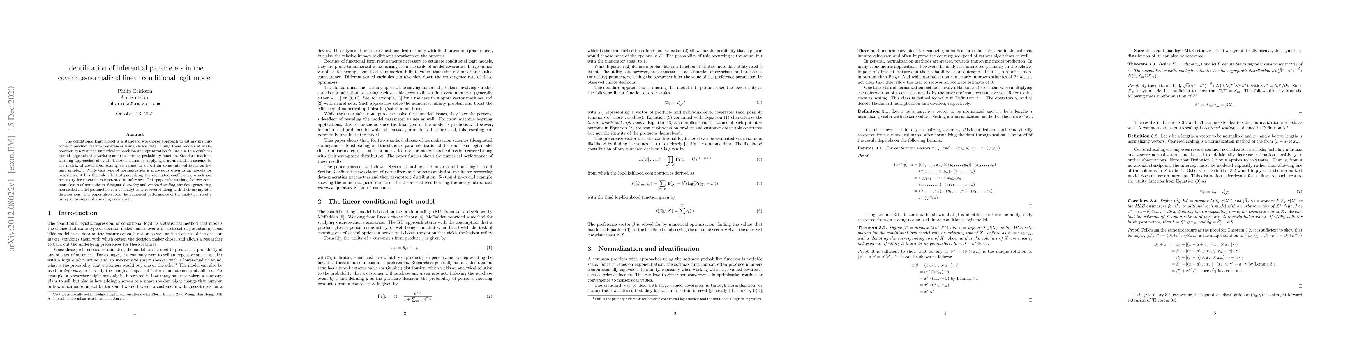 Thumbnail for Identification of inferential parameters in the covariate-normalized
  linear conditional logit model
